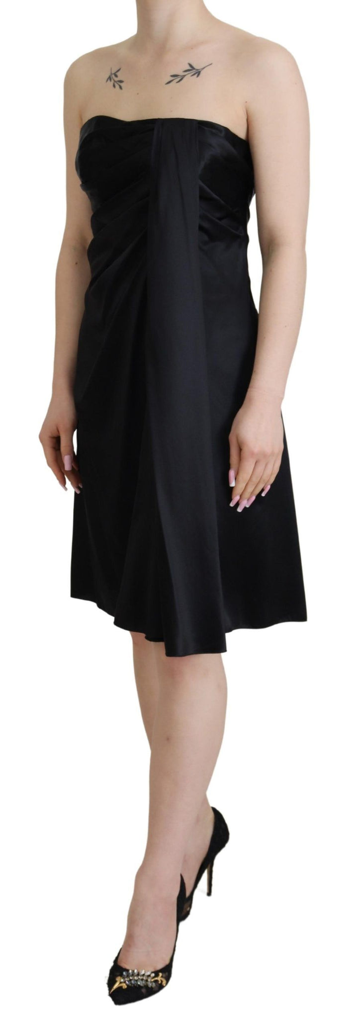 Schwarzes Seiden Shift Kurzes Mini Party Kleid