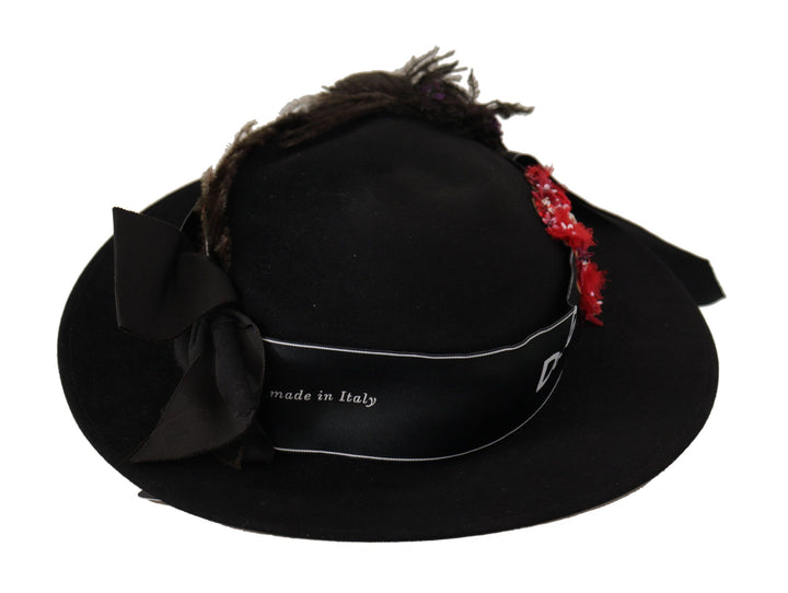 Schwarzer Lapil Kristall Herz Feder Brosche Fedora Hut