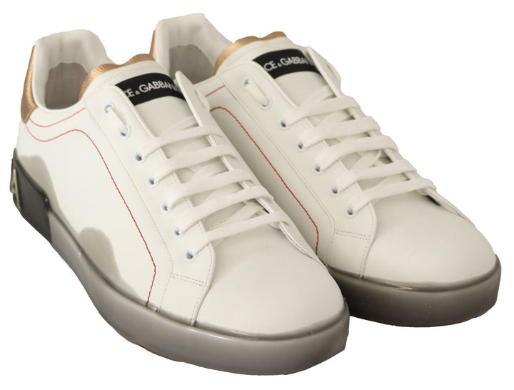 Dolce & Gabbana Elegante Leder-Sneakers in Weiß und Gold