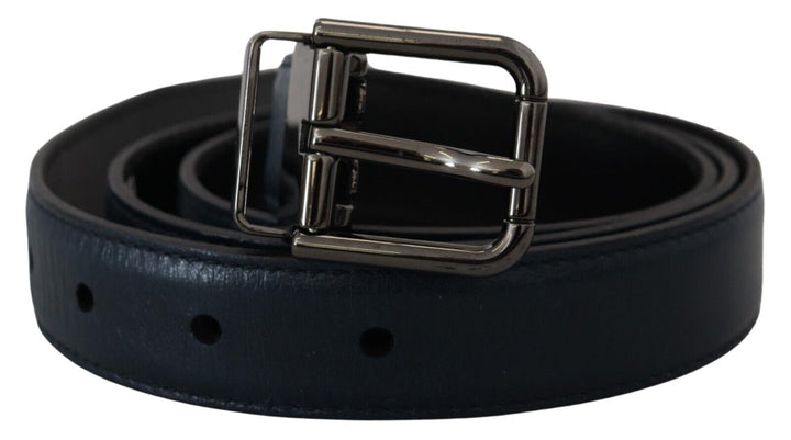 Blauer Leder Silber Metallschnalle Vintage Gürtel