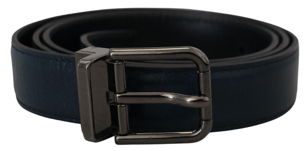 Blauer Leder Silber Metallschnalle Vintage Gürtel