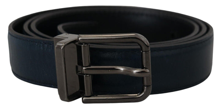 Blauer Leder Silber Metallschnalle Vintage Gürtel
