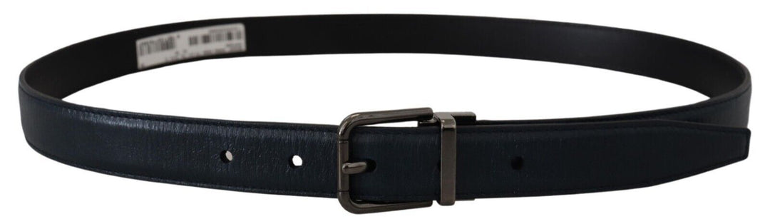 Blauer Leder Silber Metallschnalle Vintage Gürtel