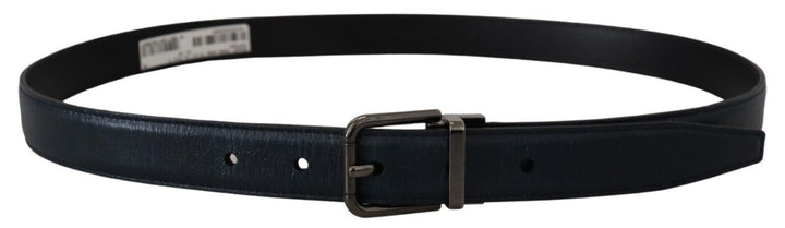 Blauer Leder Silber Metallschnalle Vintage Gürtel