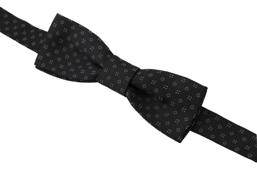 Exclusive patterned black silk bow tie