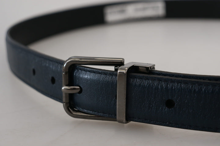 Blauer Leder Silber Metallschnalle Vintage Gürtel
