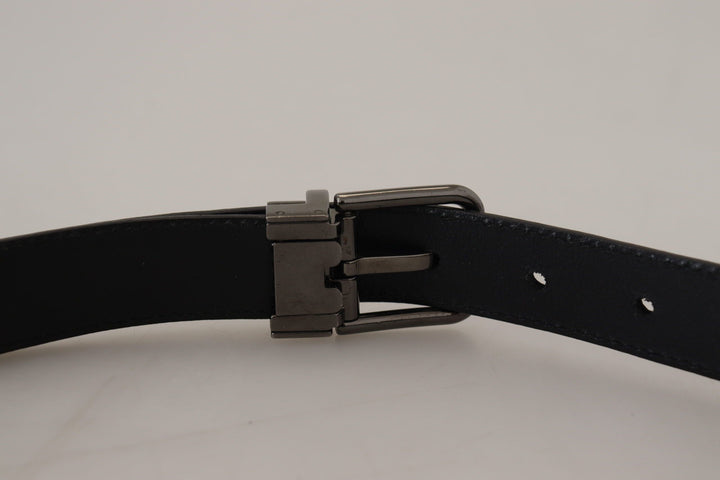 Blauer Leder Silber Metallschnalle Vintage Gürtel