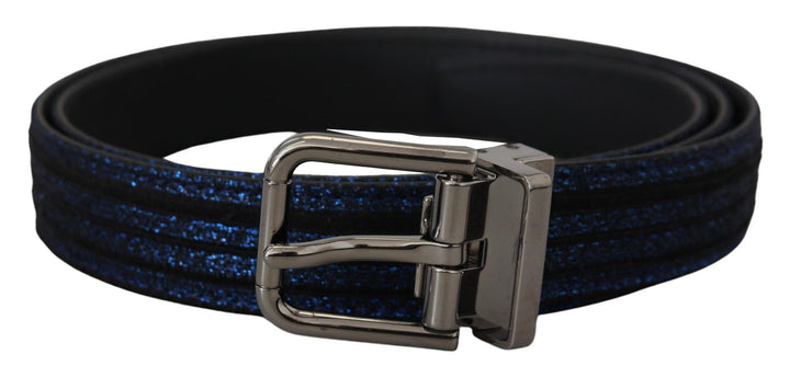 Elegant blue jacquard leather belt