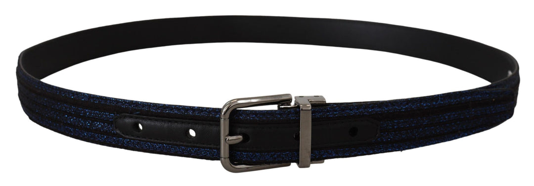 Elegant blue jacquard leather belt