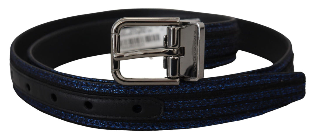Elegant blue jacquard leather belt