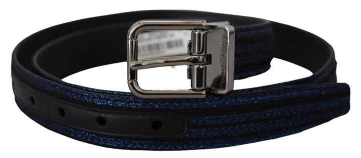 Elegant blue jacquard leather belt