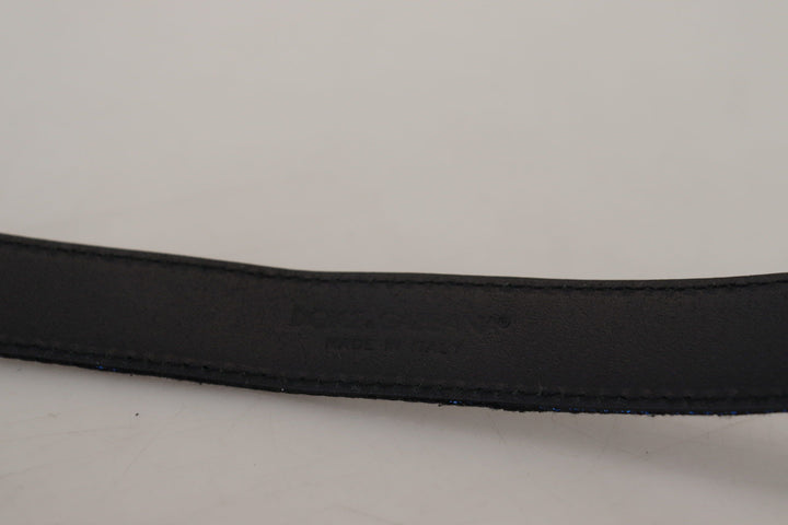 Elegant blue jacquard leather belt
