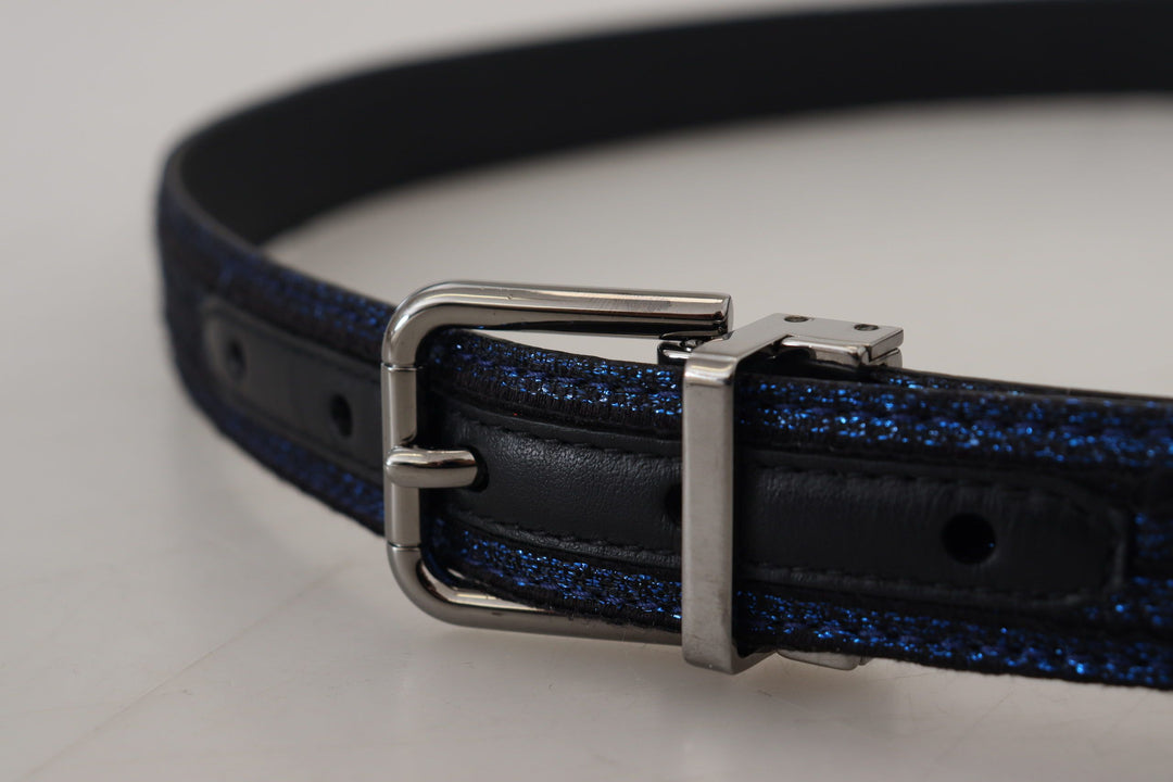 Elegant blue jacquard leather belt