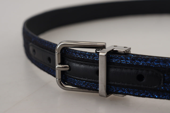 Elegant blue jacquard leather belt