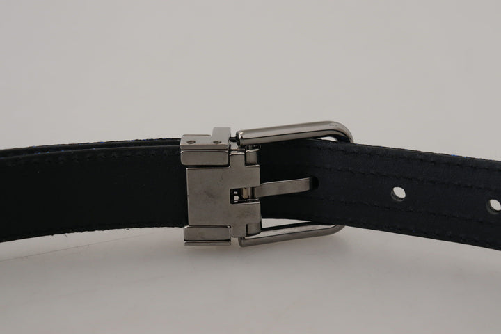 Elegant blue jacquard leather belt