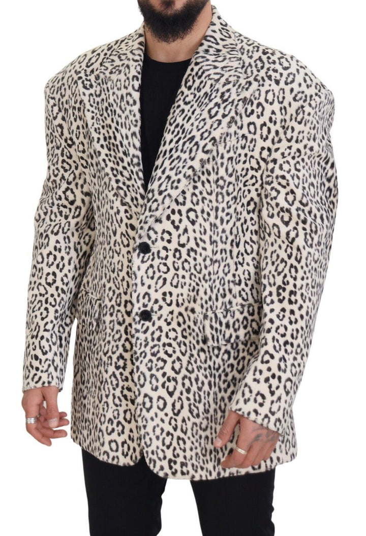 Weißer Leopard einreihiger Mantel Blazer