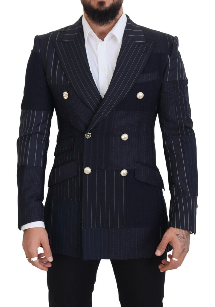 Navy blue double-breasted slim-fit blazer