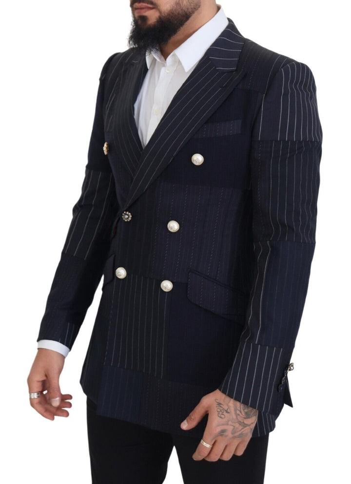 Navy blue double-breasted slim-fit blazer