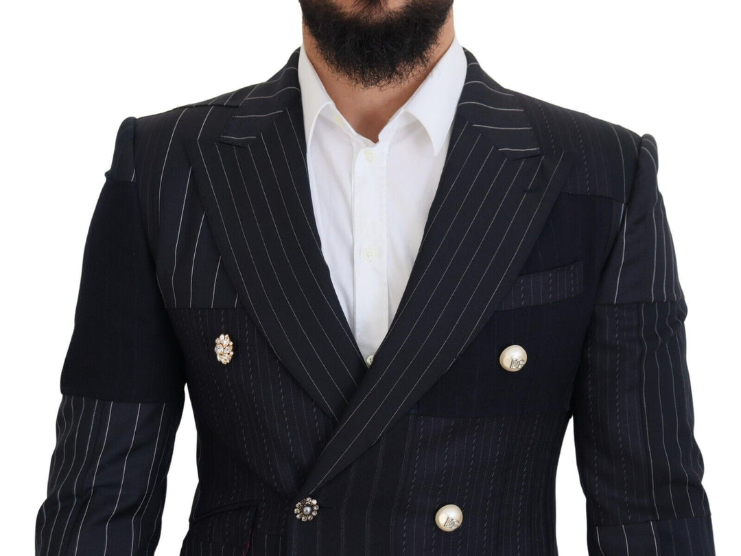 Navy blue double-breasted slim-fit blazer