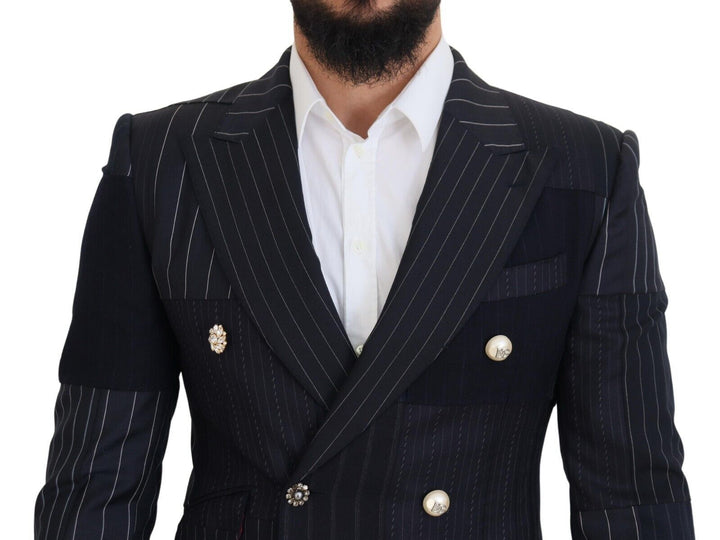 Navy blue double-breasted slim-fit blazer