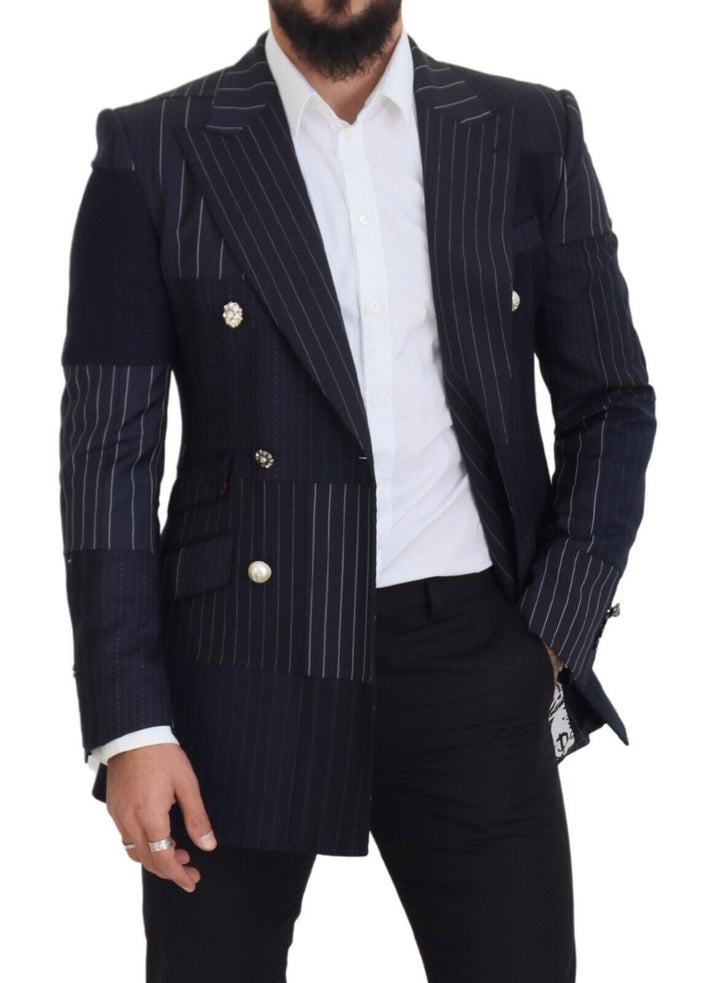 Navy blue double-breasted slim-fit blazer