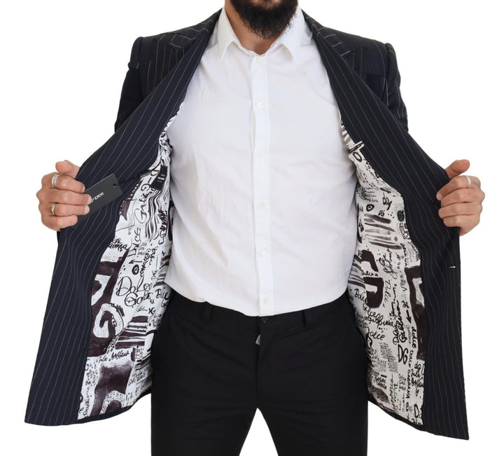 Navy blue double-breasted slim-fit blazer