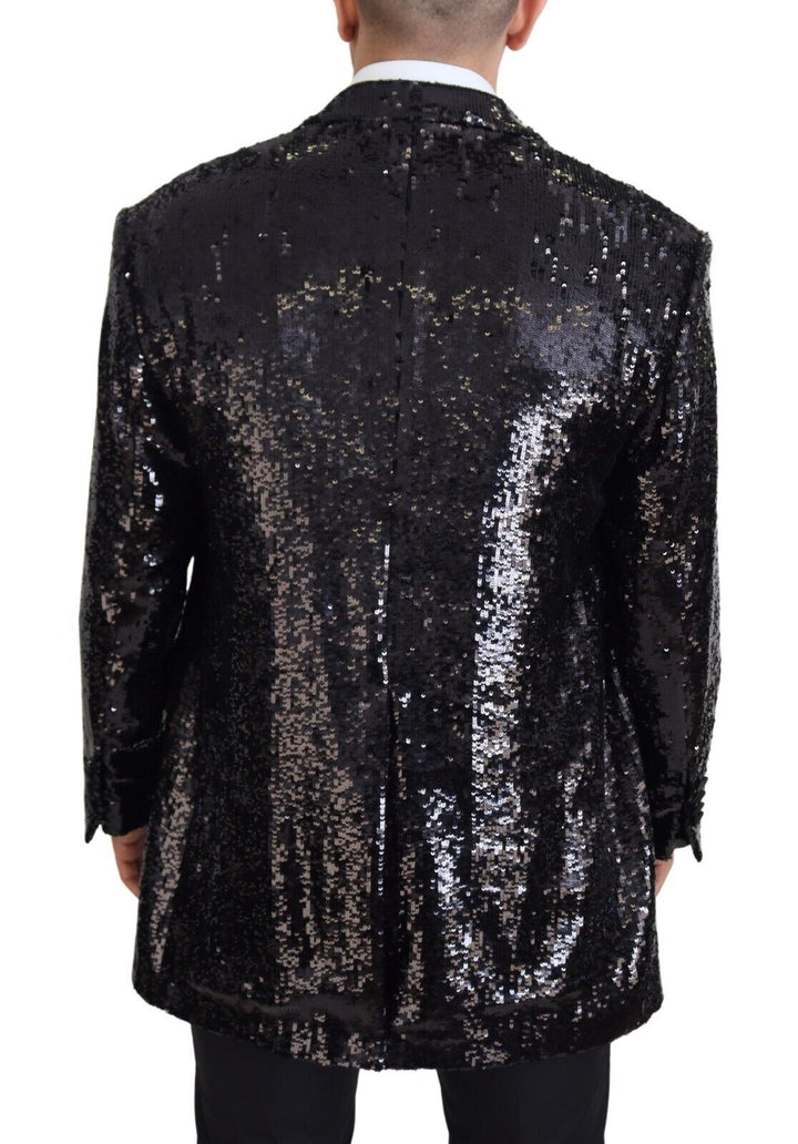 Schwarzer Pailletten-Blazer aus Nylon mit Kuhmuster