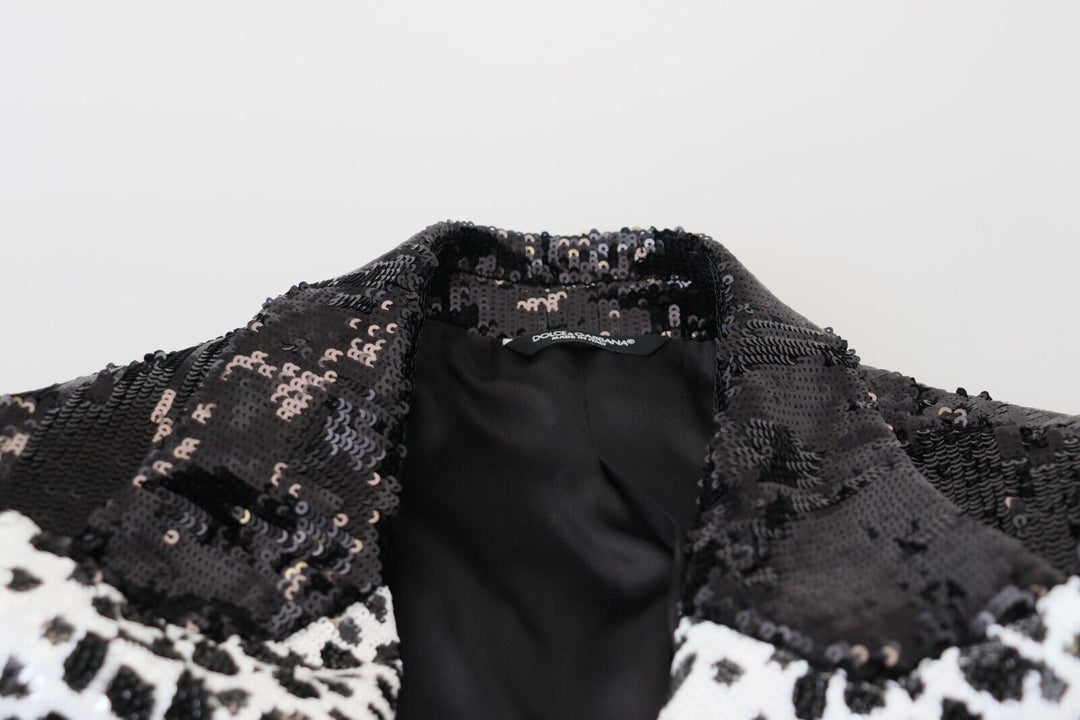 Schwarzer Pailletten-Blazer aus Nylon mit Kuhmuster
