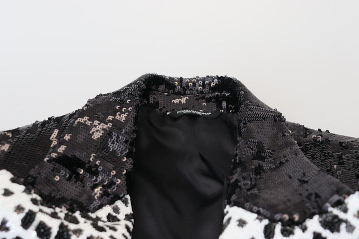 Schwarzer Pailletten-Blazer aus Nylon mit Kuhmuster