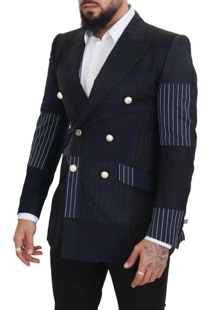 Elegant double-breasted wool blazer in navy blue
