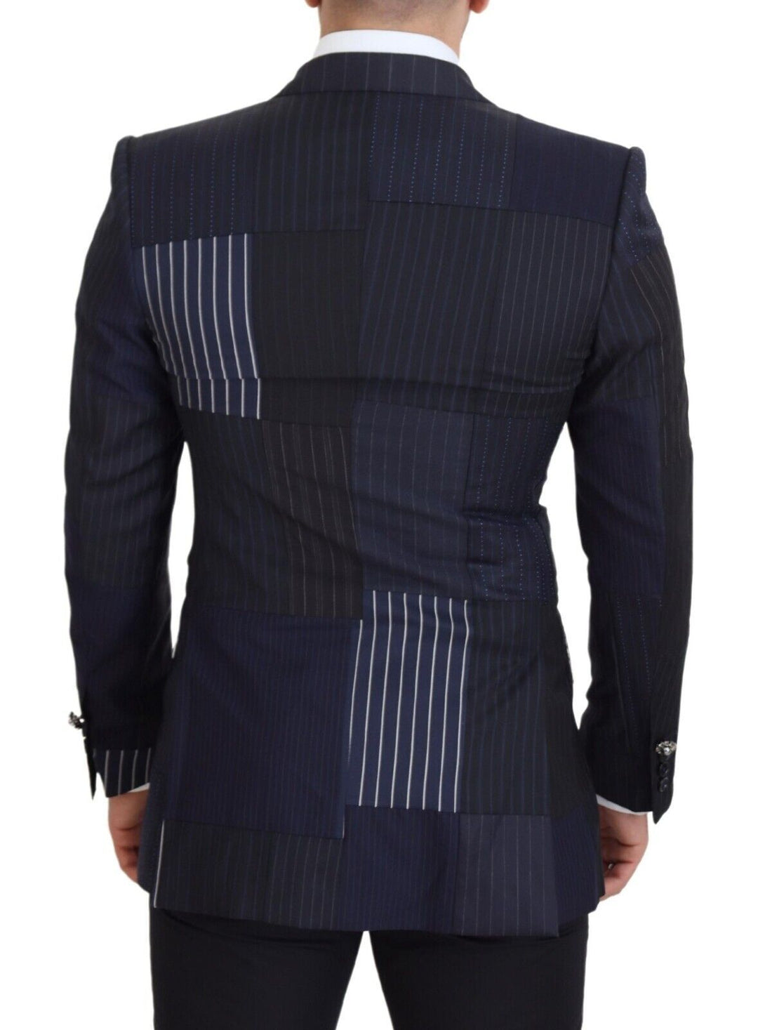 Elegant double-breasted wool blazer in navy blue