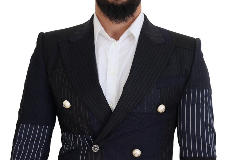 Elegant double-breasted wool blazer in navy blue