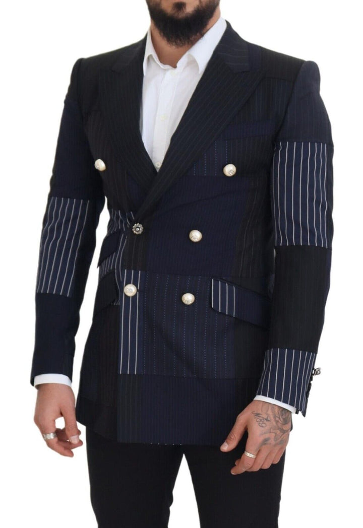Elegant double-breasted wool blazer in navy blue