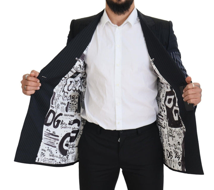 Elegant double-breasted wool blazer in navy blue