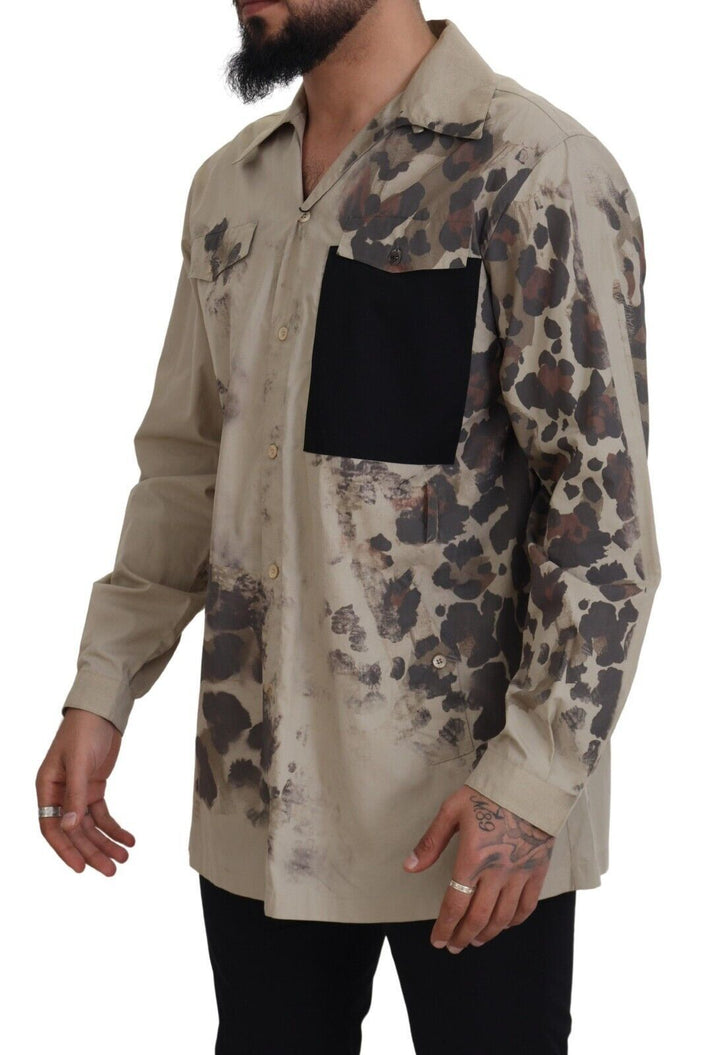 Dolce & Gabbana Beigefarbenes Button-Down-Hemd aus Baumwolle