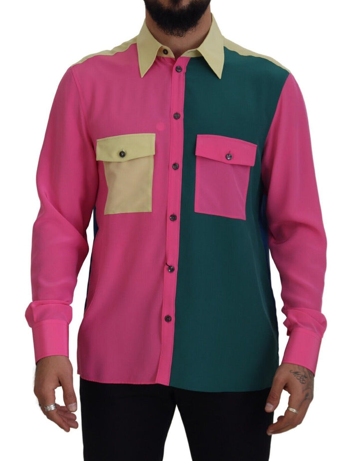 Elegant multicolor silk shirt with button placket