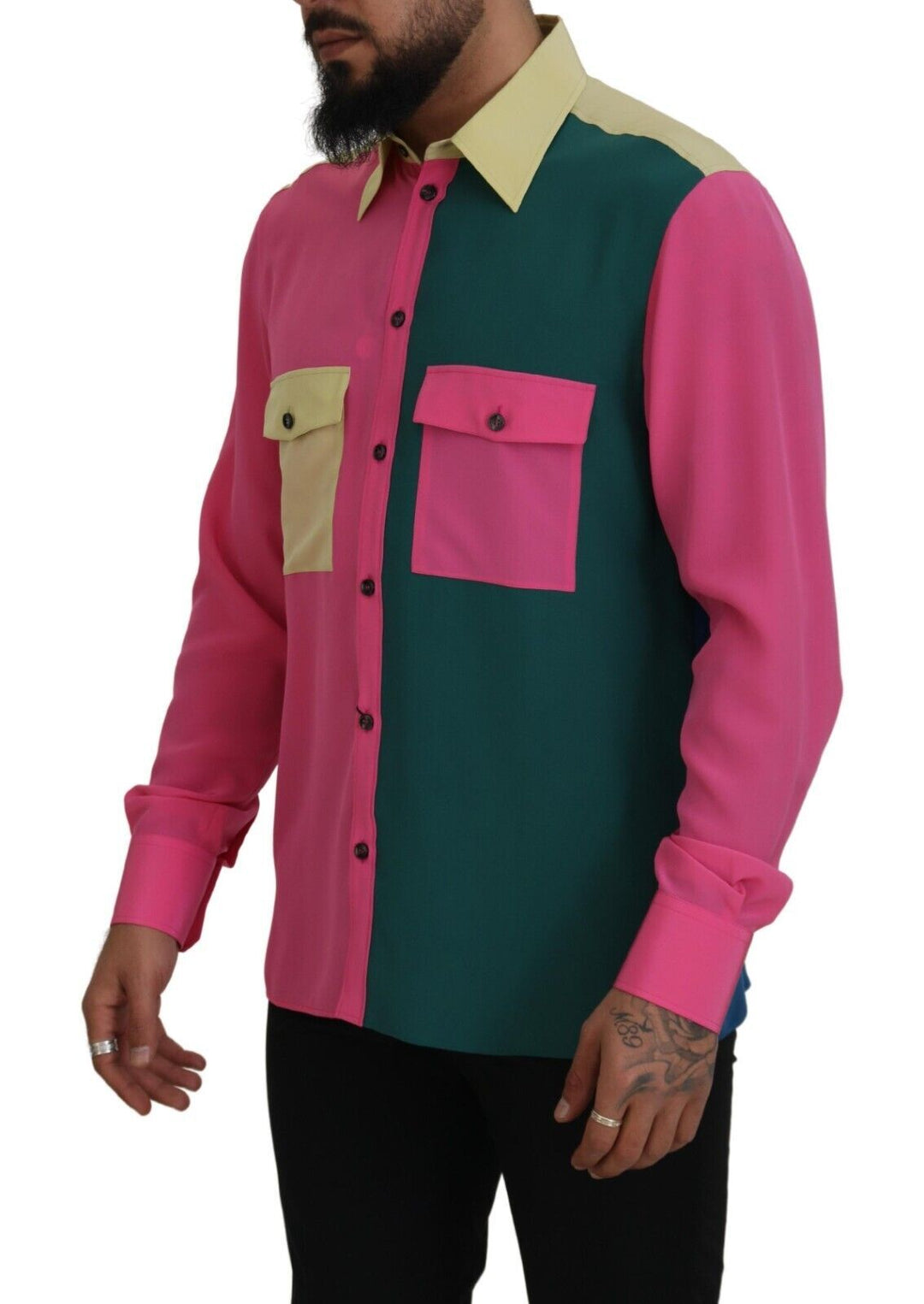 Elegant multicolor silk shirt with button placket
