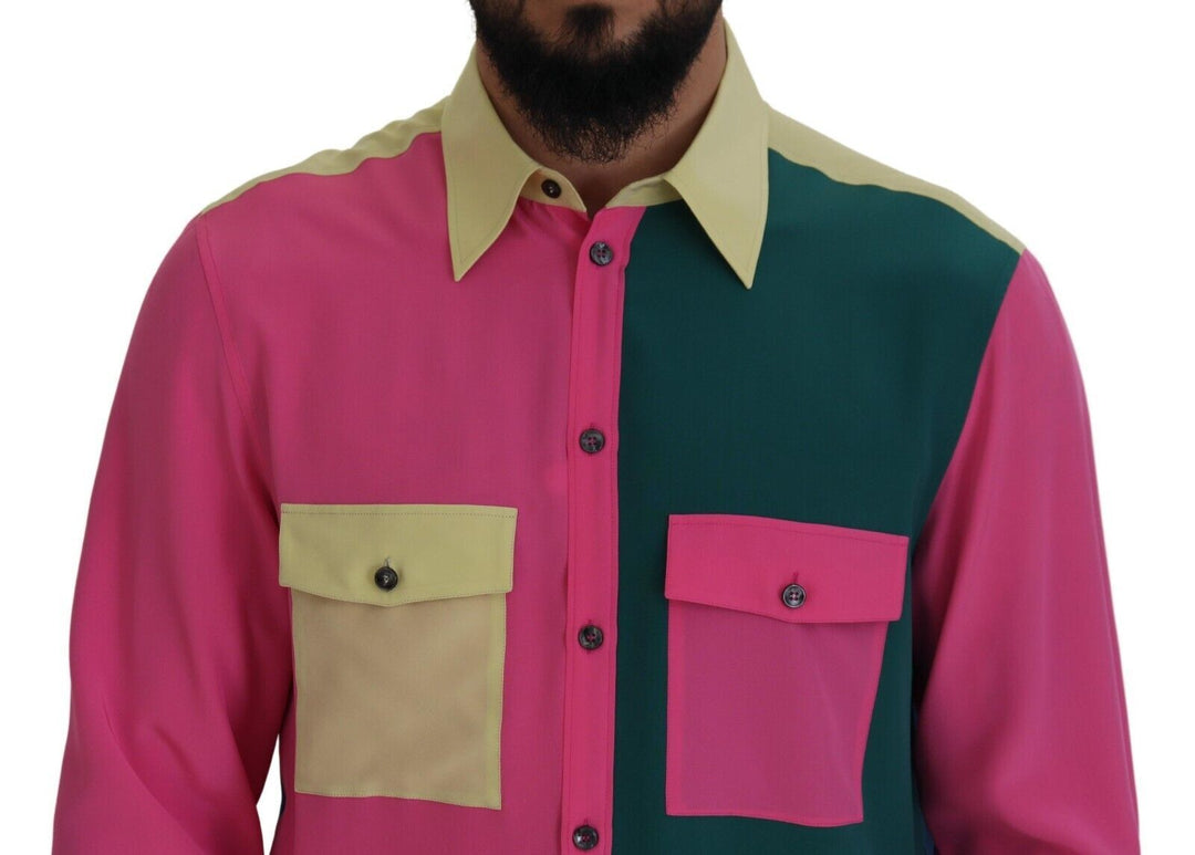 Elegant multicolor silk shirt with button placket