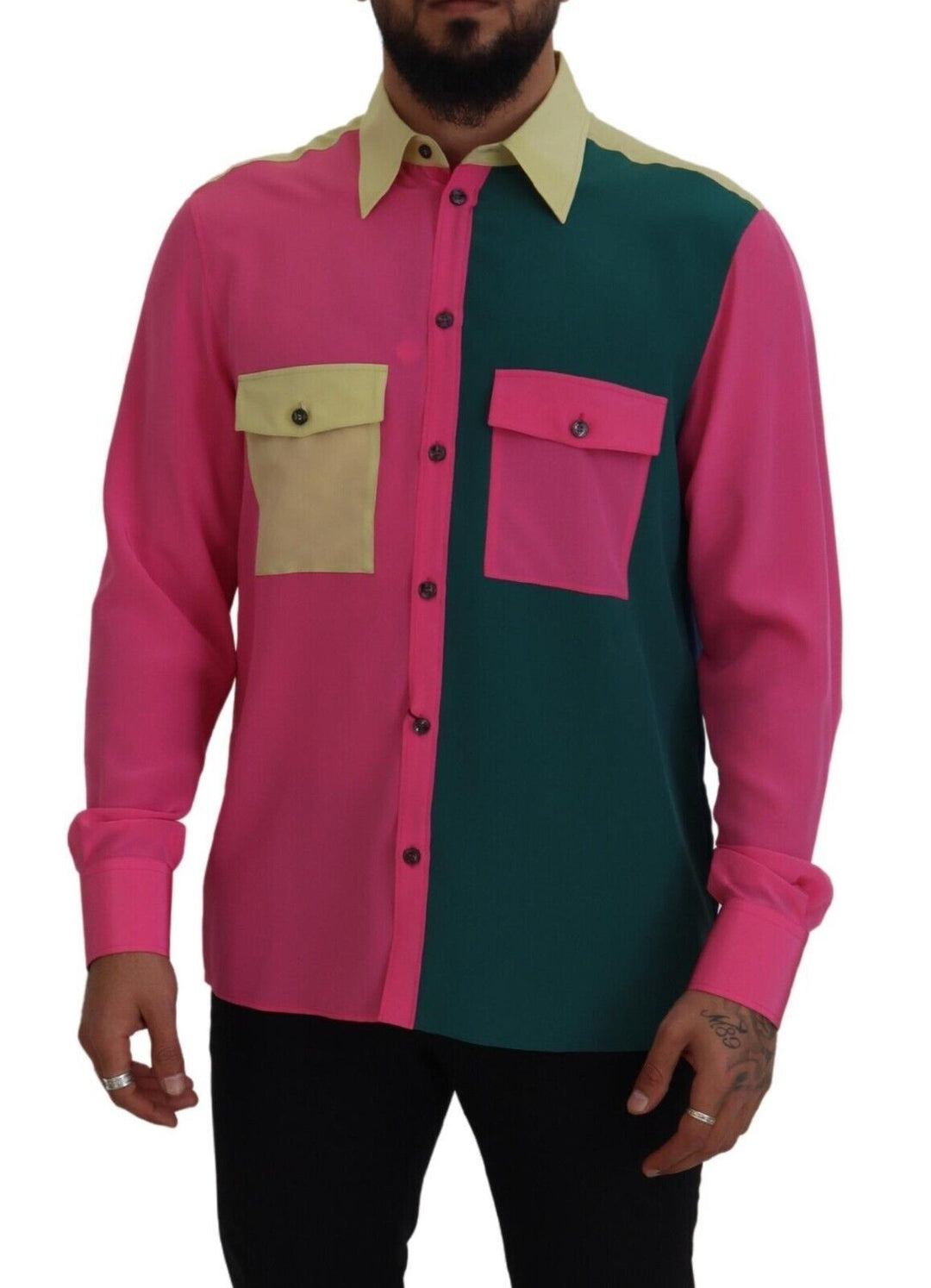 Elegant multicolor silk shirt with button placket