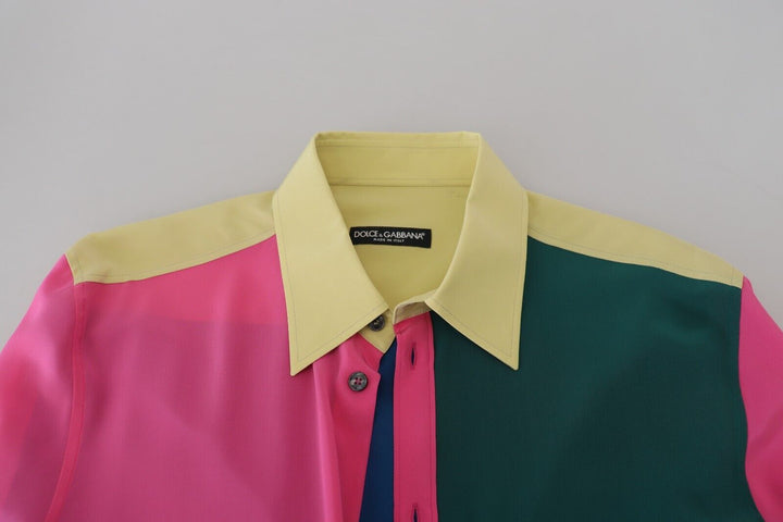 Elegant multicolor silk shirt with button placket