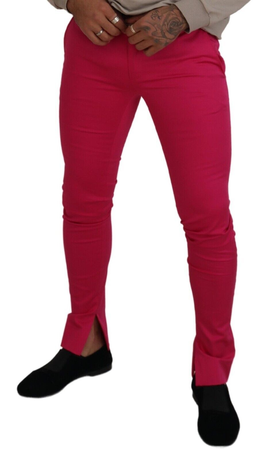 Chic pink cotton blend trousers