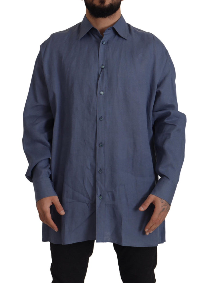Elegant dark blue linen shirt