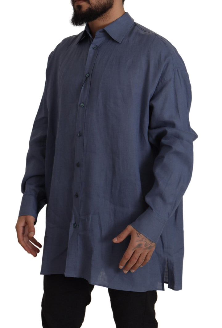 Elegant dark blue linen shirt
