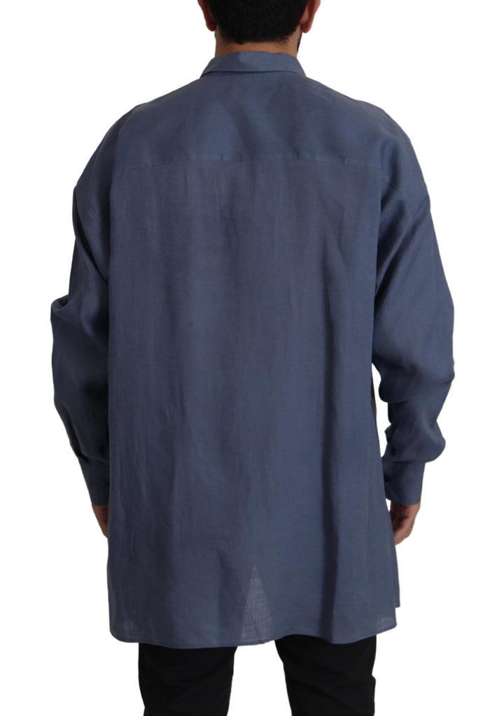 Elegant dark blue linen shirt