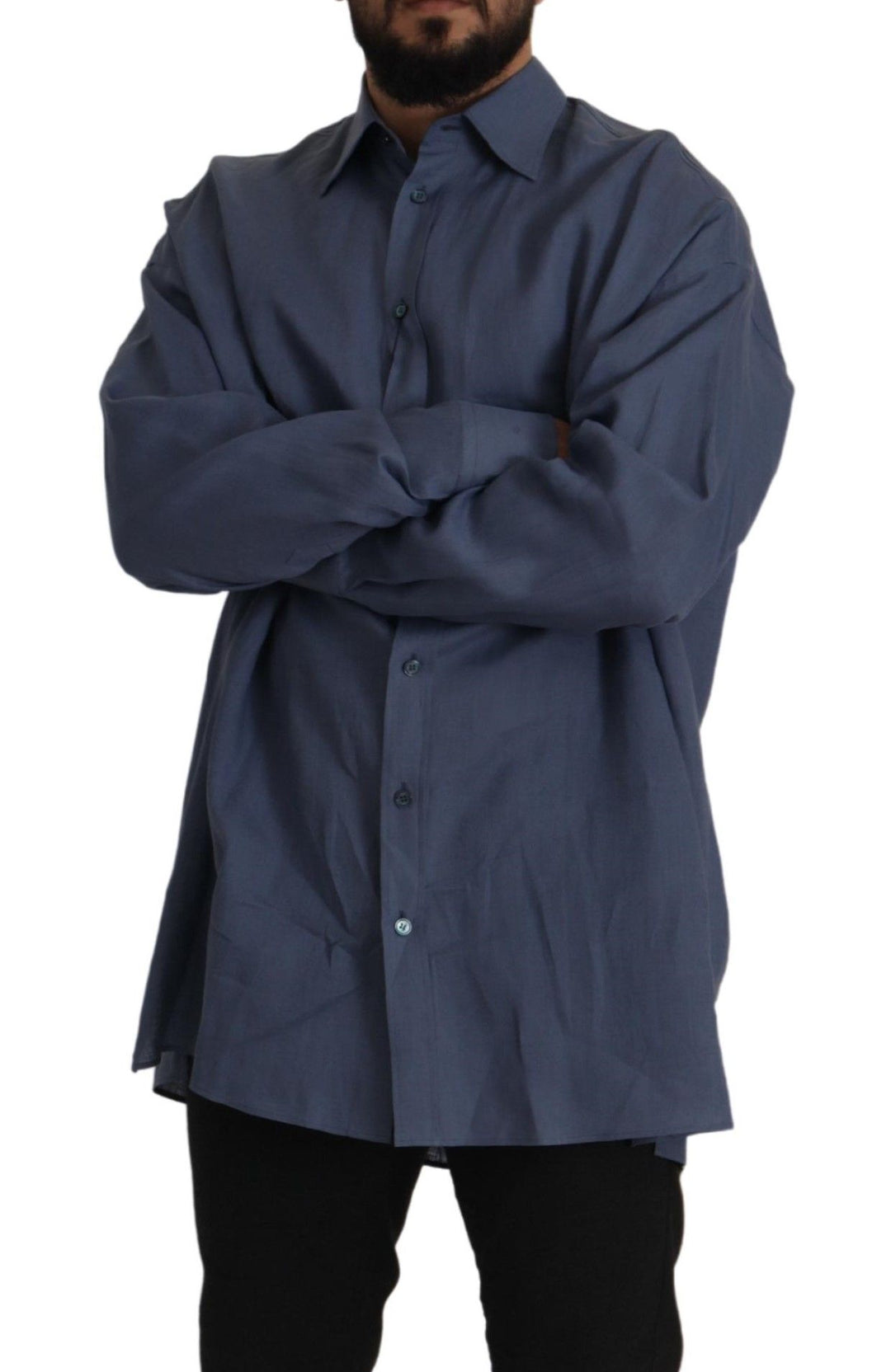 Elegant dark blue linen shirt