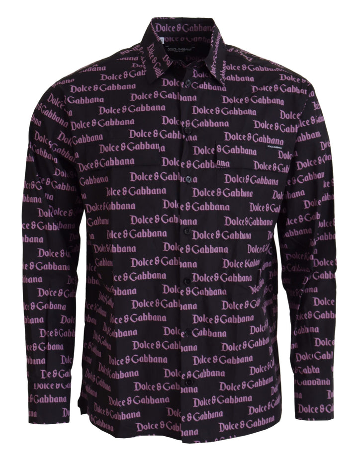 Schwarzes lila Logo Slim Dress Formales Hemd