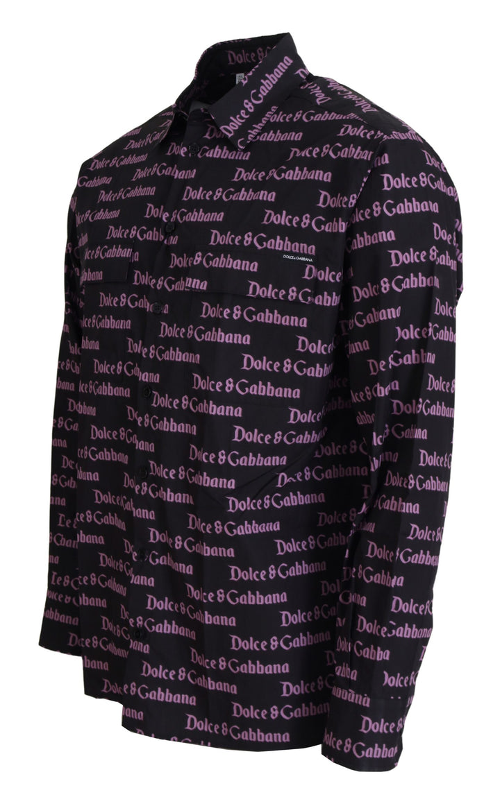 Schwarzes lila Logo Slim Dress Formales Hemd