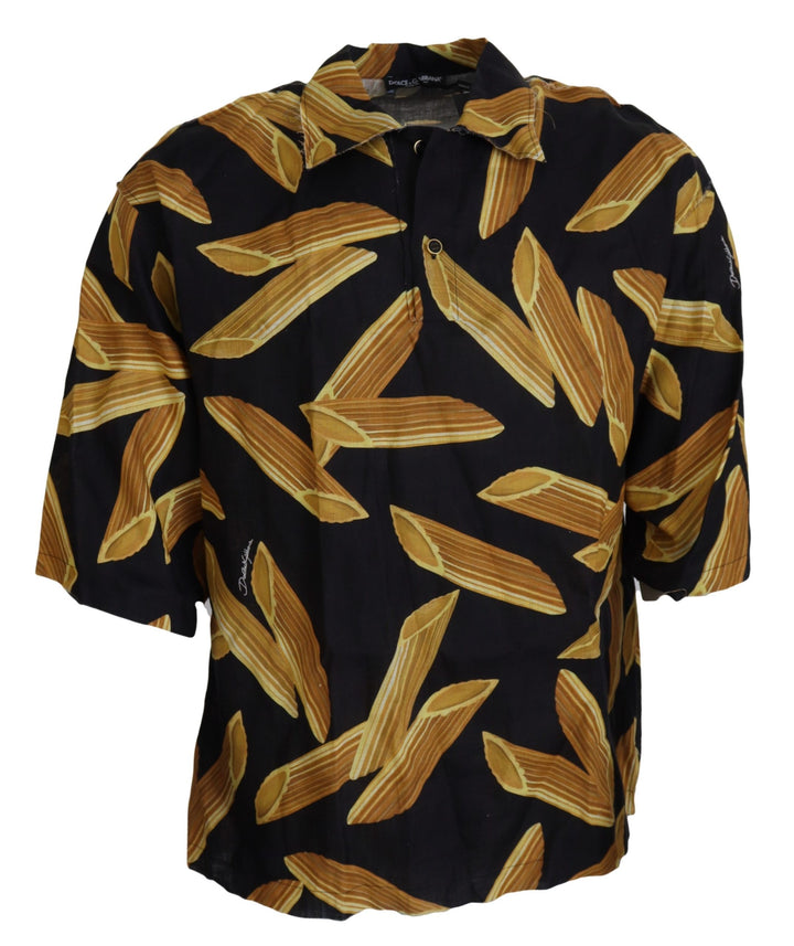 Black linen shirt with Penne Rigate print