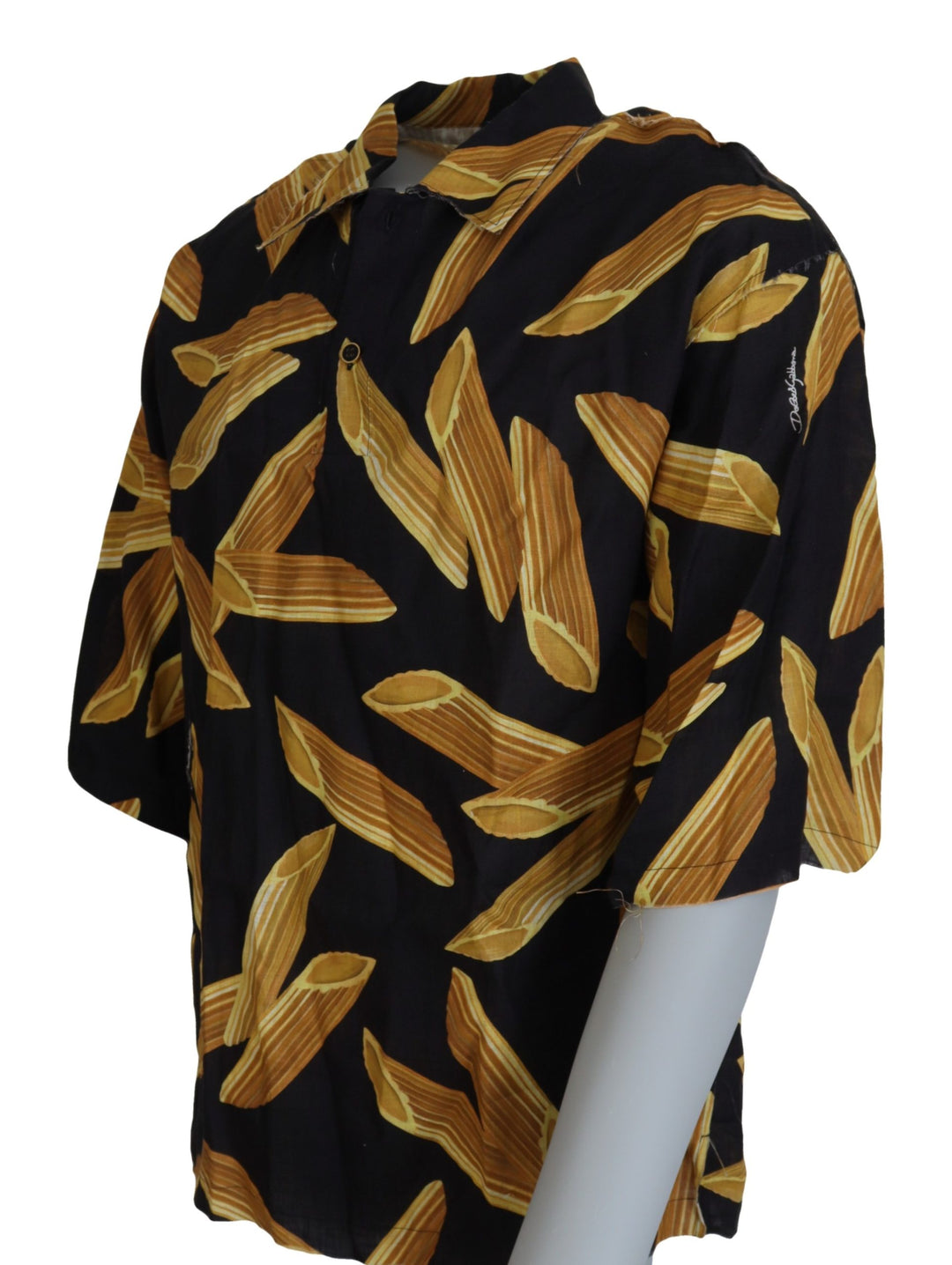 Black linen shirt with Penne Rigate print