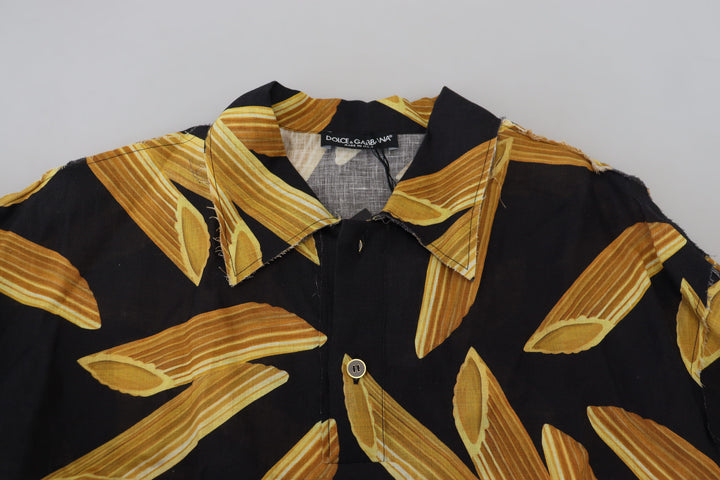Black linen shirt with Penne Rigate print